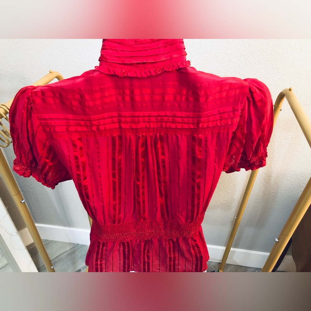 BEBE RED Short Sleeve Button Up Top in Size Medium! - Picture 12 of 16